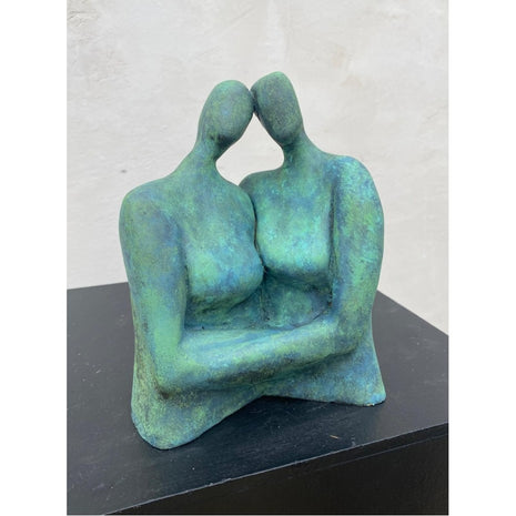 Keramisch Beeldje Man & Vrouw – Liefde & Relatie – Bronsgroen – Handgemaakt – Uniek Geschenk/Cadeau