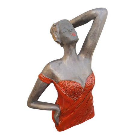 Keramisch Borstbeeld Genieten Vrouw in Rood Handgemaakt Keramiek 20 cm