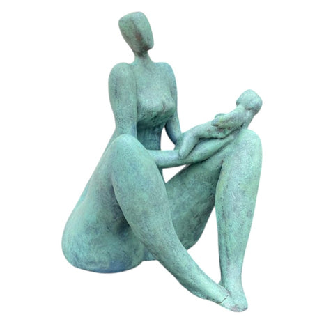 Keramisch Beeld Geboorte Bronsgroen Handgemaakt Keramiek 21 cm