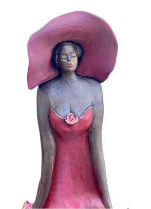 Zittende Vrouw van Keramiek - Roze - "Aandachtig" - Keramische Kunst - 47 cm