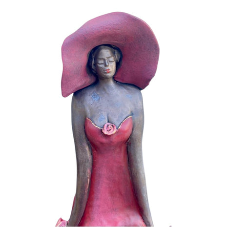 Zittende Vrouw van Keramiek - Roze - "Aandachtig" - Keramische Kunst - 47 cm